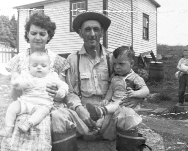 426: Lena Hayward and her husband Peter Barry, with their son Columbus and grandson Pat Crane. (circa 1956)  [courtesy of Lena (Hayward) Barry]  - Peter son of Patrick Barry &amp;amp; Bridget Barron; Lena daughter of James Hayward &amp;amp; Margaret Judge